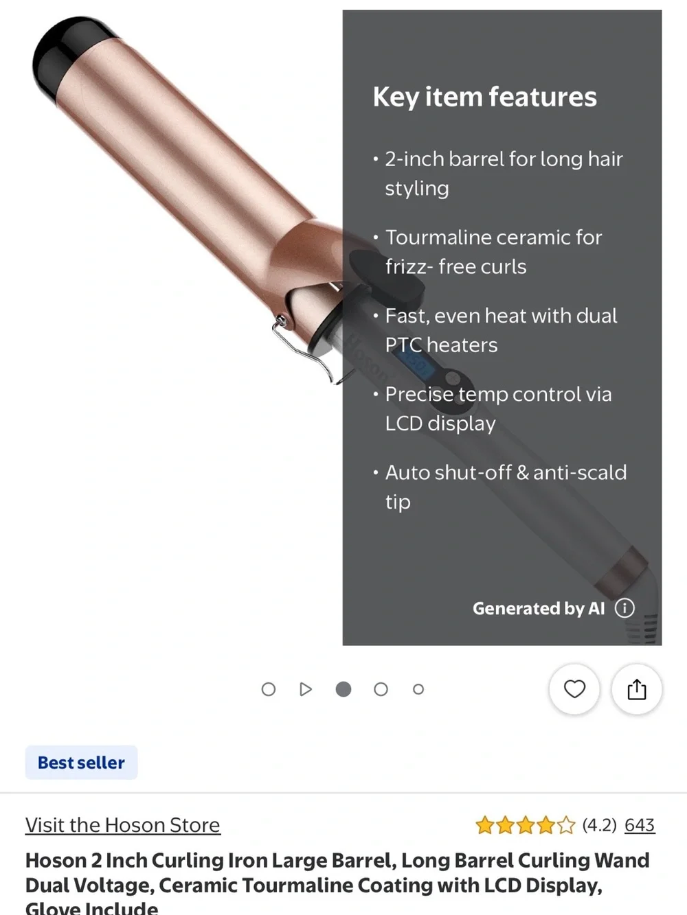 Rose Gold 2-Inch Curling Iron with LCD Temperature Display